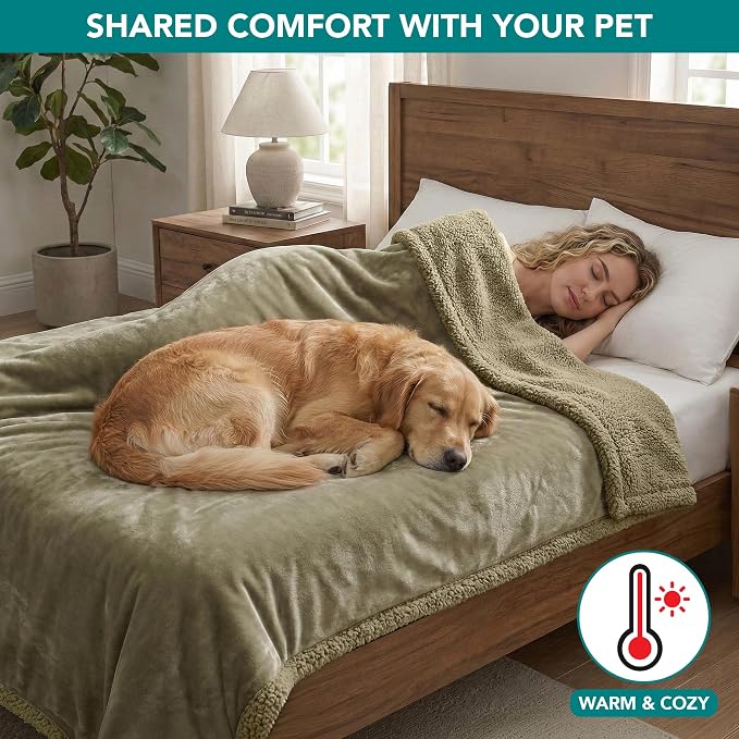 PetAmi Waterproof Dog Blanket for Large Dog Cat Pet, 60x80, Taupe Sherpa | 460 GSM Sherpa Fleece Reversible, Pee Proof, Furniture Protector Cover for Couch Sofa Bed Kennel, Washable, Extra Large