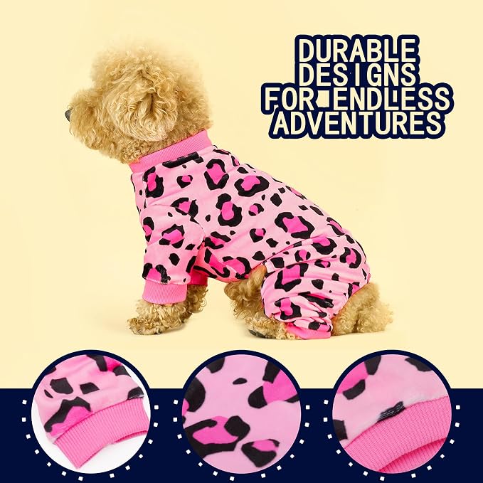 Dog Pajamas Onesie: Comfortable Four-Legged Apparel for Small, Medium, & Large Dogs, Polyester Material for Comfort, Wrinkle Resistance, Moisture Wicking, and Stretchiness Pink Leopard XXL