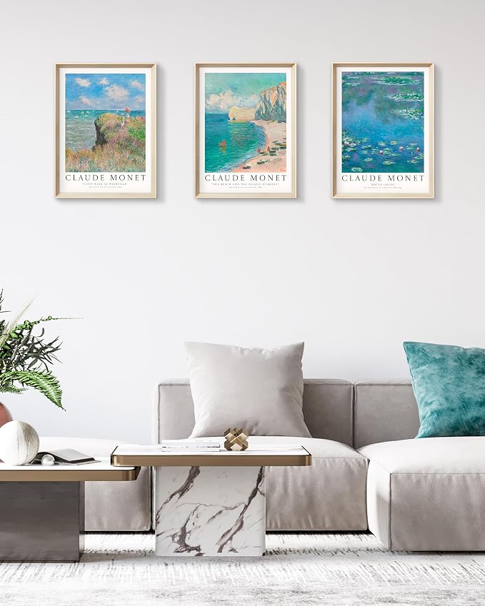 HesenDot Framed Wall Art, Claude Monet Impressionism Canvas Prints Set | 12x16IN Set of 3,High Framed Canvas Prints,Vintage Landscape Painting,Wall Decor for Living Room Bedroom Gallery Office