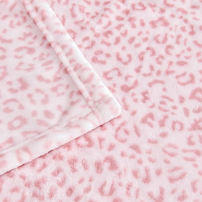 Edenleaf Leopard Print Blanket Fleece Throw for Bed Sofa Travel and Camping, Super Soft Cozy Fluffy Plush Cheetah Print Blanket for All Seasons 50"x60" (Light Pink)