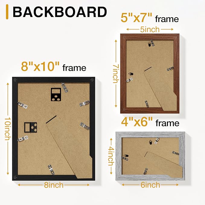 Vittanly 15 Pack Gallery Wall Frame Set, Black, Walnut Brown, Grey | Picture Frames Collage Wall Decor: 3pcs 8x10, 6pcs 5x7, 6pcs 4x6. Picture Frame Set for Wall or Tabletop Display