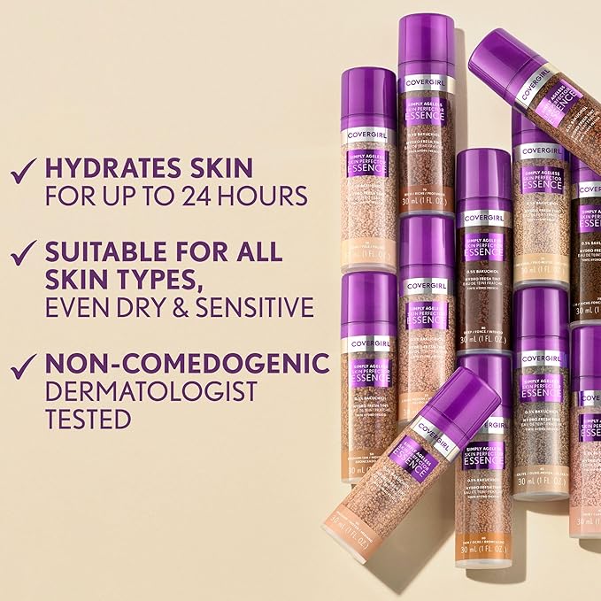 Covergirl Simply Ageless 40 Medium Foundation, Blending Brush - Skincare Makeup with Bakuchiol & Tranexamic Acid Reduces Fine Lines & Fades Dark Spots