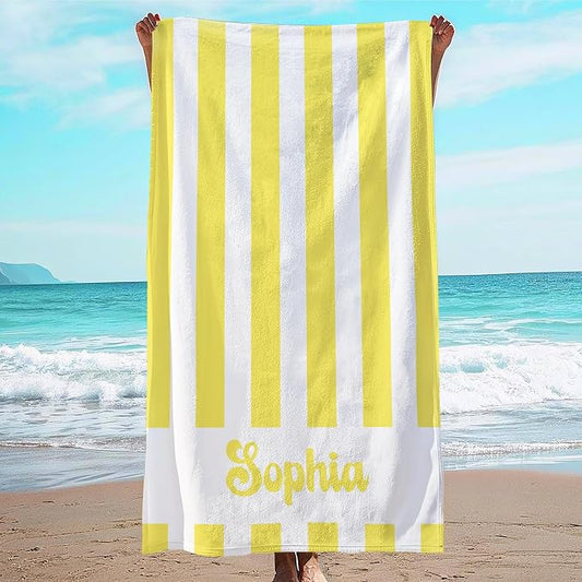 JML Personalized Beach Towel with Name, Custom Cabana Stripe Beach Towel, Customized Microfiber Pool Towel, Quick Dry & Absorbent Swim Towel for Adult,Anniversary, Birthday, Summer Holiday,Vacation