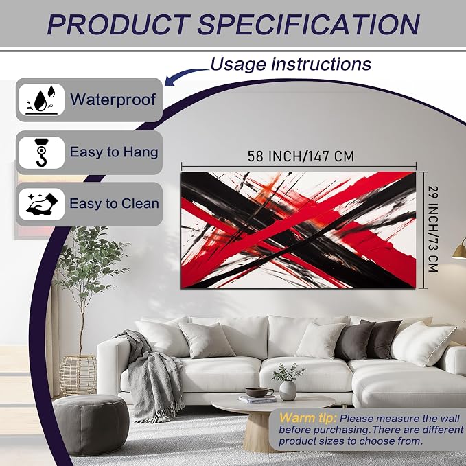 Large Canvas Wall Art for Living Room Black and Withe Red Abstract Print Picture Bedroom Office Wall Decor Modern Framed Abstract Wall Decoration Artwork Size 29x58 Ready to Hang