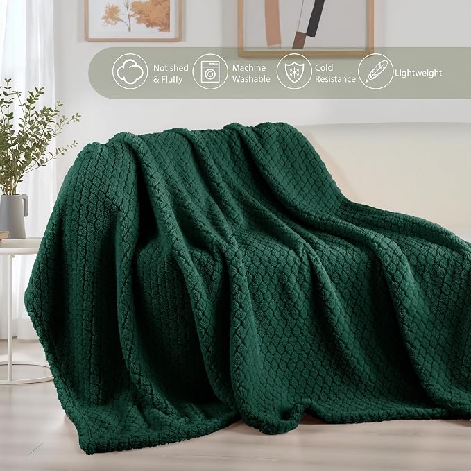 Exclusivo Mezcla Soft Fleece Queen Size Blanket for Bed, Forest Green | Jacquard Lightweight Cozy Bed Blanket, Breathable Decorative Fuzzy Textured All Season Use, 90x90 Inches
