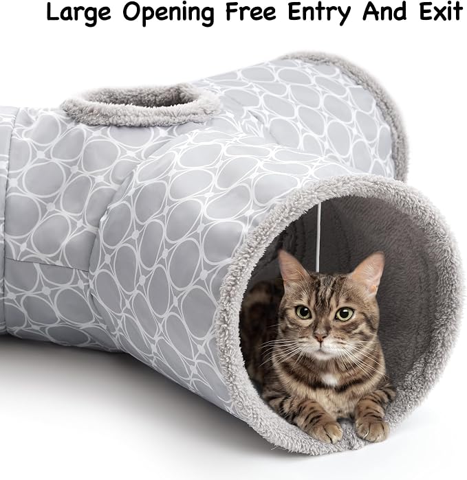 Tempcore Fleece-Lined Cat Tunnel, 3-Way Collapsible Toy, Geometry Grey