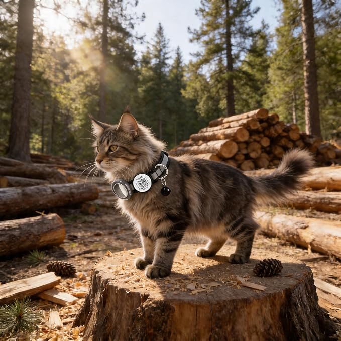 Waterproof Airtag Holder Cat Collar .Lightweight Kitten Collar for Apple Air tag. Solid &Safe,Reflective Pet Collar, Breakaway Smart ID tag, Scan QR Code for Instant Location Alerts (Black A)