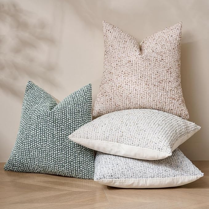 26x26 Blue Euro Sham Pillow Cover Striped Textured Boucle Chic Morden Boho Accent Farmhouse Square Decorative Couch Throw Pillow Cover for Home Decor Bed Sofa Living Room