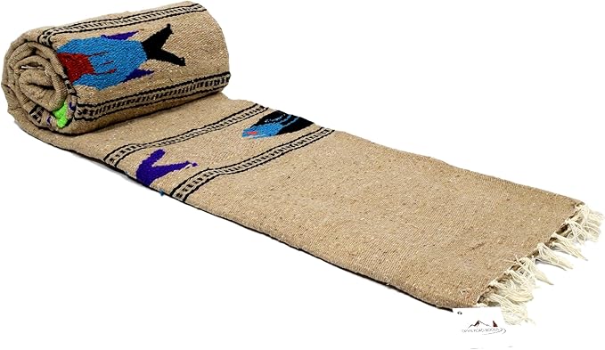 Open Road Goods Thick Mexican Yoga Blanket - Serape Fish Design - Handmade (Khaki)