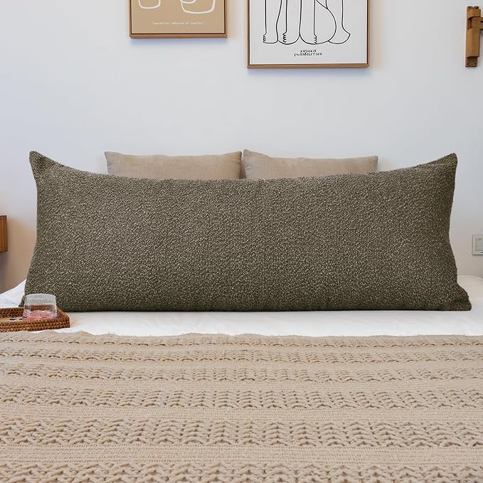 JoraLion 20x54 inch Neutral Boucle Body Pillow Cover, Brown Long Pillow Cover Cozy Soft Cushion Case for Couch Sofa Bed Living Room Home Decor, Pack of 1 (Cover Only)