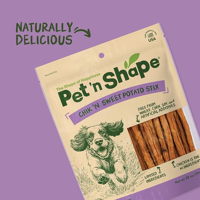 Pet 'n Shape Chik 'n Sweet Potato Stix – Made and Sourced in The USA- Natural Healthy Dog Treats, 28 Ounce | Premium chicken breast, USA Made, Limited ingredients, Wheat and soy free, Chewy reward, For all life stages, Vitamin rich