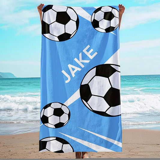 Personalized Beach Towel With Name, Custom Beach Towel with Text, Customized Football Microfiber Pool Towel, Quick Dry & Absorbent Swim Towel for Adult,Anniversary, Birthday, Summer Holiday,vacation
