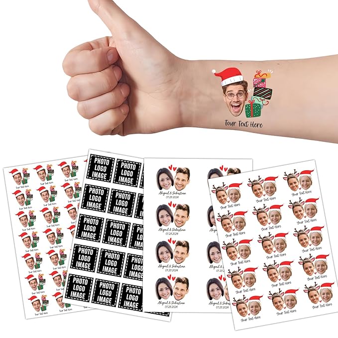 Ubmpj Custom Temporary Tattoos Personalized Temporary Tattoos with Photo Face Name Text for Graduation Bachelorette Birthday Party Wedding Bride Groom