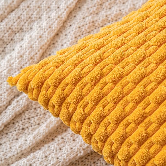 MIULEE Decorative Throw Pillow Covers 18x18 Golden Yellow Textured Corduroy | Pack of 2 Striped Pillow Covers Modern Farmhouse Home Decor for Couch Bed Sofa Living Room