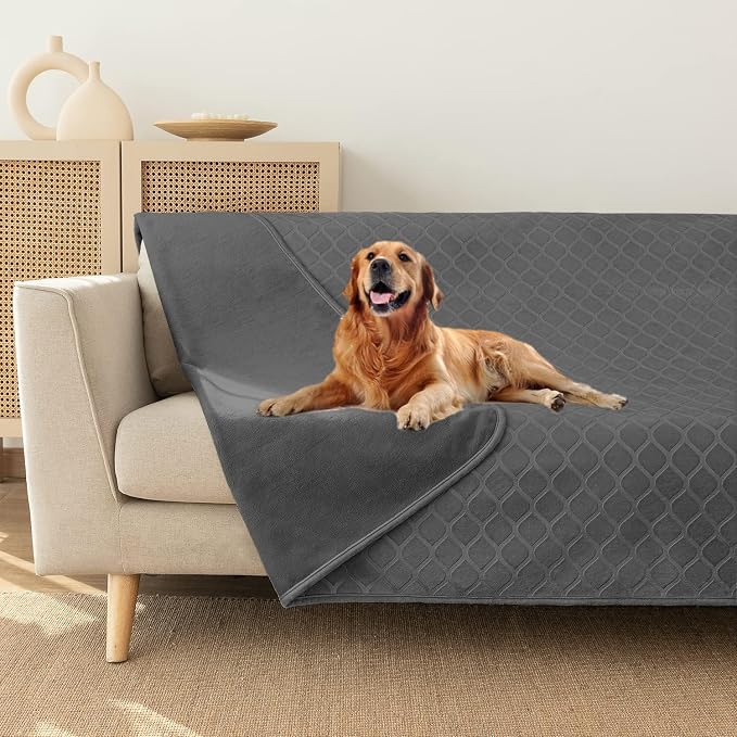 fuguitex Waterproof Dog Blanket Bed Cover Dog Crystal Velvet Moroccan Fuzzy Cozy Plush Pet Blanket Throw Blanket for Couch Sofa(82 * 102 inch, Dark Grey+Grey)