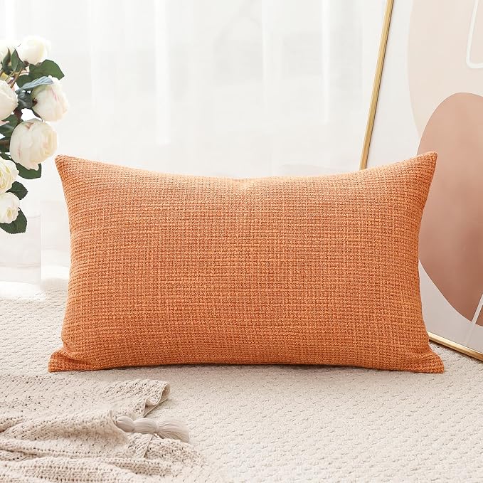 OTOSTAR Linen Throw Pillow Cover Set of 1 Decorative Lumbar Pillowcases Cushion Covers 16x24 Inch for Home Decor Sofa Bedroom Car 40 x 60CM Coral