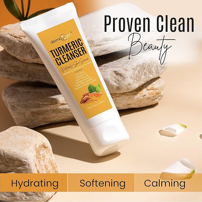 Turmeric Facial Cleanser – Natural Anti-Aging Exfoliating Turmeric Face Wash for Glowing Skin – Helps Clear Acne Scars, Dark Spots, Sun Damage & Discoloration – 5 oz