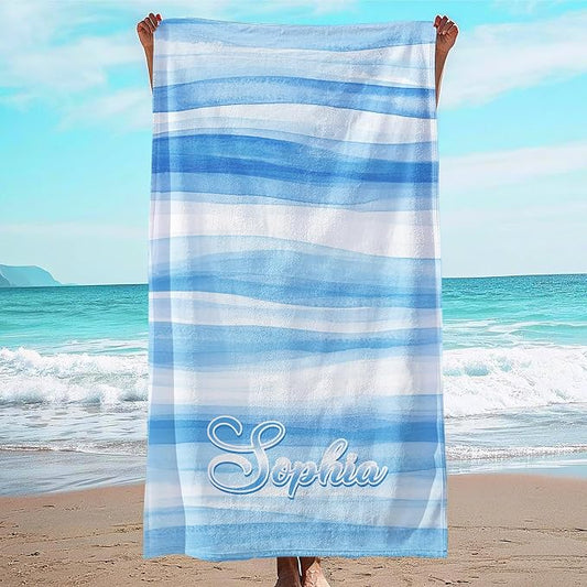 JML Custom Beach Towel with Name, Personalized Microfiber Beach Towel with Name, Large, Soft, Quick Dry & Absorbent for Swim, Pool,Adult,Summer Holiday,Vacation,Travel,Gift for Anniversary, Birthday
