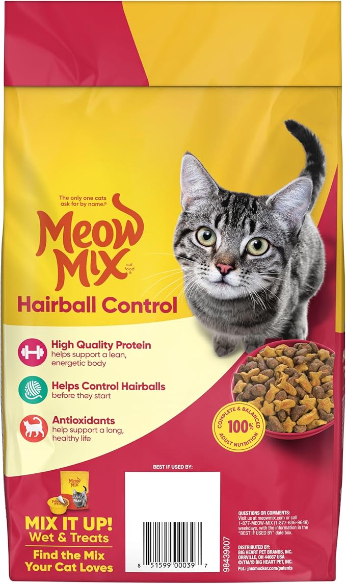 Meow Mix Hairball Control Dry Cat Food, 3.15 Pound Bag (Case of 4)