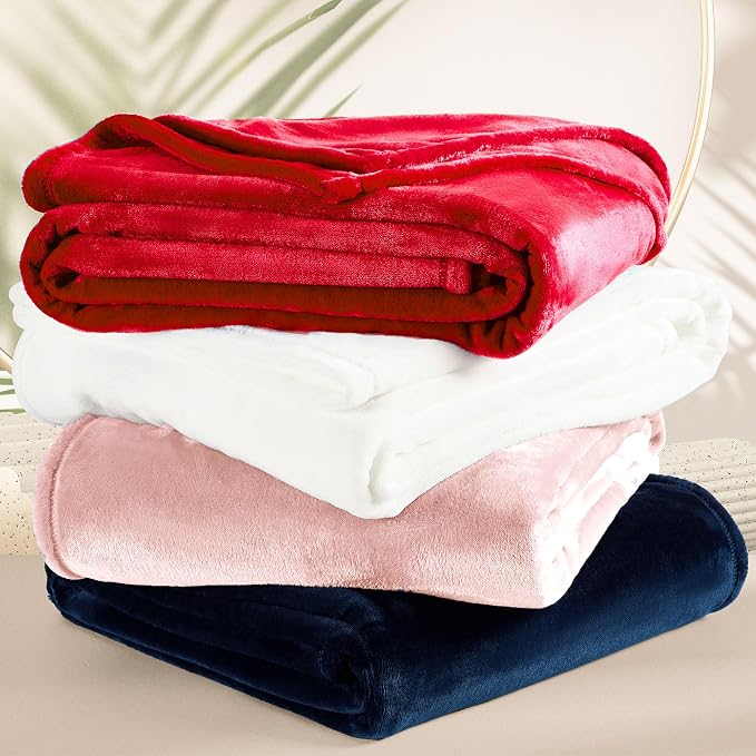 DREAMNINE Pack of 10 Fuzzy Soft Fleece Throw Blanket for Couch Sofa 50" x 60", Decorative Solid Lightweight Velvet Blankets for Chair, Cozy Accent Shaggy Plush Flannel Blanket for Bedroom, Pink