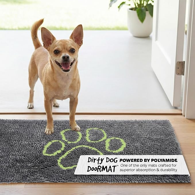 Dog Gone Smart Dirty Dog Doormat - Fast Drying Rug - Cool Grey, 23 x 16 in | Super Gripper Backing for Clean Floors - Absorbent Microfiber and Machine Washable Mat for Muddy Paws