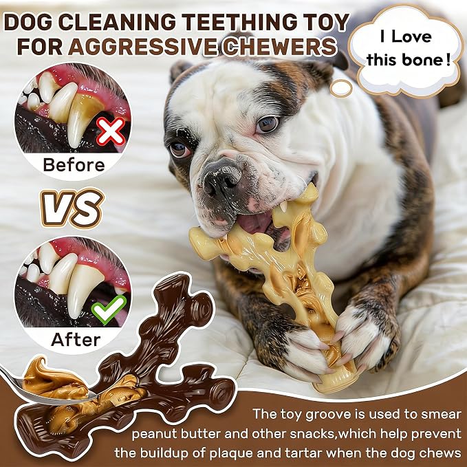 SIHRMIU 2 Pack Dog Chew Toys for Aggressive Chewers,Boredom and Stimulating Best Dog Toys for Medium/Large Breed,Tough Almost Indestructible Dog Bones for Teeth Cleaning and Training