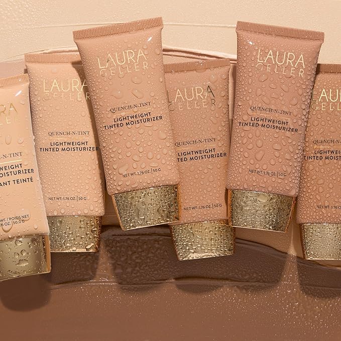 LAURA GELLER NEW YORK Quench-n-Tint Hydrating Foundation - Medium/Deep - Sheer to Light Buildable Coverage - Natural Glow Finish - Lightweight Formula with Hyaluronic Acid