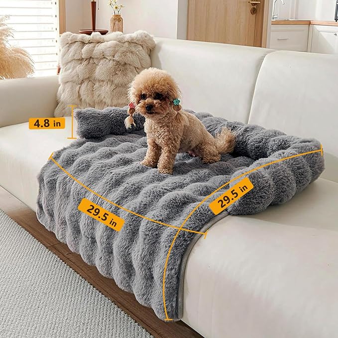 Calming Dog Bed for Couch, 29.5 x 29.5 inch, Non-Slip Rabbit-Velvet Dog Sofa Mat for Furniture Protector, Perfect for Small, Medium Dogs and Cats (Dark Gray, Medium)