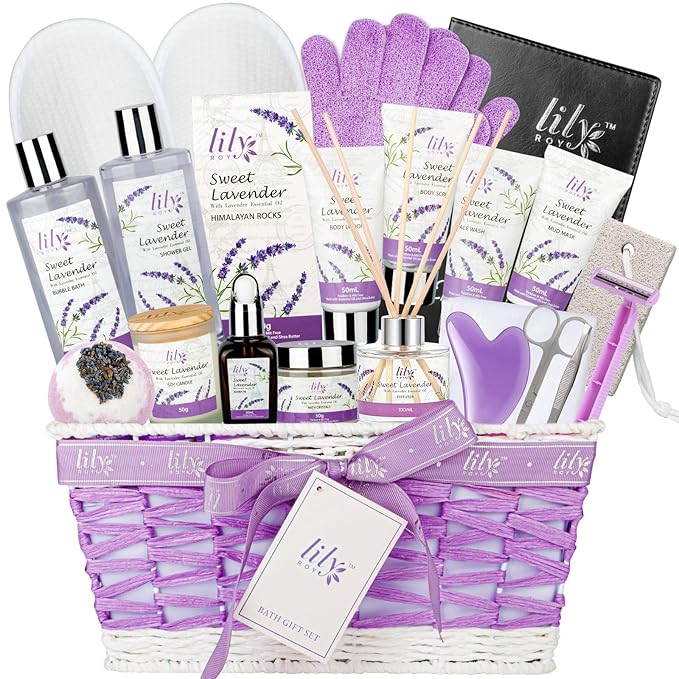 Mother's Day Gift Basket for Mom, Gifts for Women, Spa Gift Basket for Women - 22 Piece Lavender Bath and Body Skin Care Set for Women, Spa Kit | Birthday Gifts, Valentines Day Gift, Christmas Gift