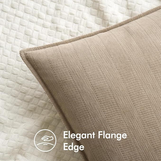 MIULEE Pack of 2 Khaki Euro Shams Chenille Pillow Covers 24x24 Inch | Decorative Soft Couch Throw Pillows,Farmhouse Cushion Covers,Elegant Design for Sofa,Bed,Living Room,Summer Decor