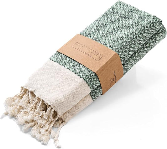 BAY LAUREL Turkish Hand Towel – Pack of 2 | Soft & Absorbent Decorative Towels for Bathroom, Hand, Face, Hair, Gym, Yoga, SPA, Kitchen & Tea | Boho Decor (Army Green, Diamond 16x40 Inches (Set of 2)