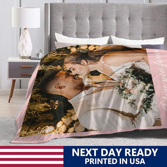 Custom Blanket with Picture Text, Personalized 1 Photo Blanket, HD Printing Customized Flannel Throw Blanket Gifts for Mom Dad Couple Girlfriend Boyfriend Wife Husband Christmas Wedding Gift