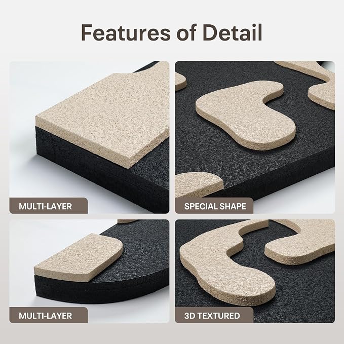 Large 3D Textured Modern Abstract Wall Art Decor for Living Room, 3 Piece Black and Beige Minimalist Artwork for Walls, Geometric Sandstone Texture Wall Decor for Hallway, Bedroom, Office, 24x36
