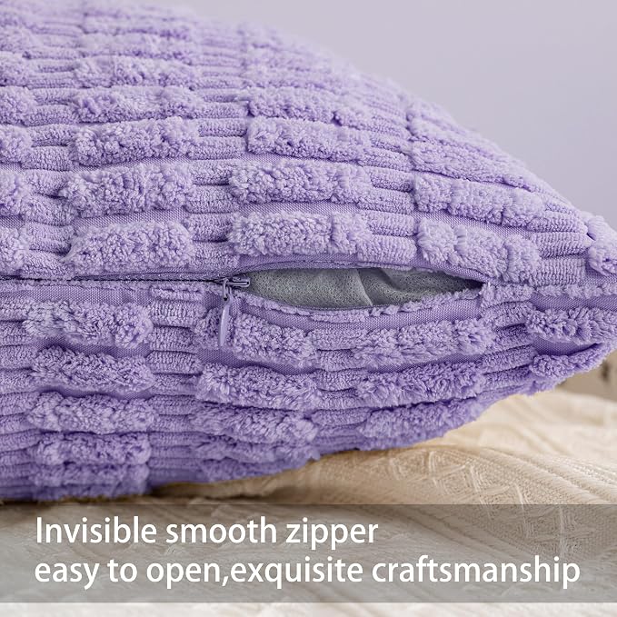 Aegero Pack of 2 Corduroy Decorative Throw Pillow Covers 18x18 Inch, Purple | Fall Soft Striped Pillow Covers Modern Farmhouse Home Decor Christmas Throw Pillow Covers for Sofa Living Room Couch Bed