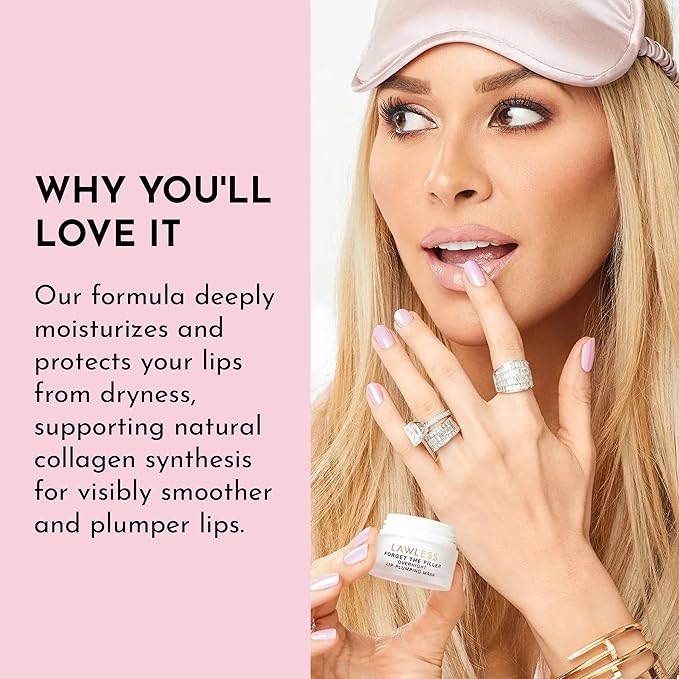 LAWLESS Forget the Filler Lip Mask - Sweet Dreams - Premium Overnight Lip Plumping Treatment with Natural Ingredients Designed to Plump, Hydrate, and Smooth Lips - 0.28 oz