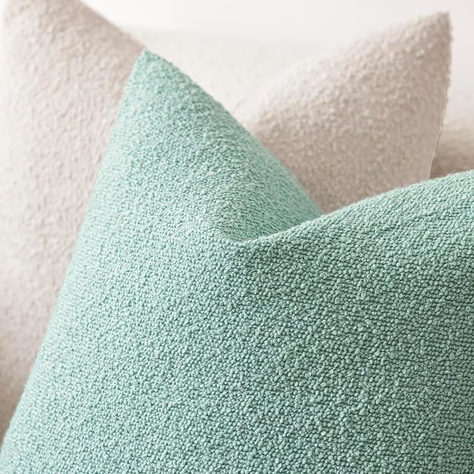Foindtower Pack of 2, Decorative Textured Boucle Throw Pillow Covers Neutral Accent Solid Pillow Cases Cozy Soft Couch Cushion Case for Chair Sofa Bedroom Living Room Home Decor 22x22 Inch Aqua Blue