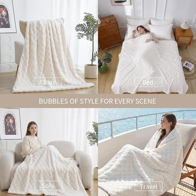 Luxury 3D Checkered Throw Blanket Reversible Thick Warm Blankets for Couch | Soft Velvet Flannel Fuzzy Plush Gift for Women