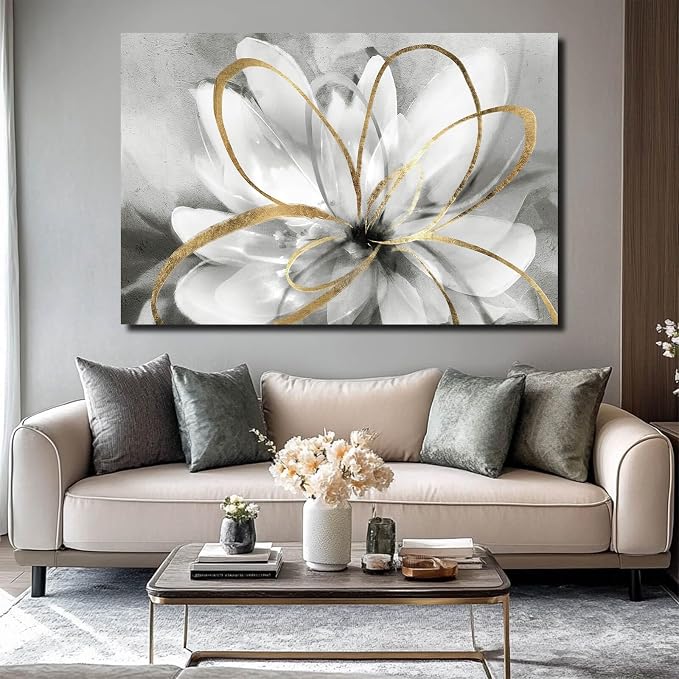 SOUGUAN Botanical Art Posters Gold Flower Wall Decoration Contemporary Wall Art for Living Room Large Size 32"x48" Photo for Dining Room Wall
