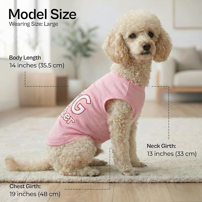 Parisian Pet Dog Shirt – 100% Cotton Shirts for Large Dogs – Pink Sleeveless Pet Clothes – Lightweight and Breathable Dog Apparel – Girl Big Sister Dogs Clothes - Stretchy Pet T Shirts