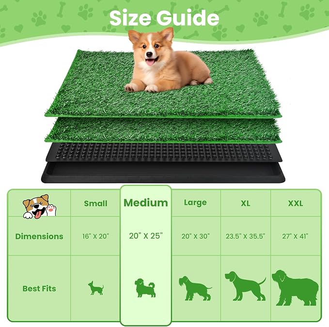 Dog Grass Pad with Tray, Dog Grass Potty Patch Bathroom Mat, 20x25inch, 2 Reusable Artificial Turf, Washable Pee Pad for Puppy Training, Dog Litter Box, Portable Perfect Indoor Outdoor Use