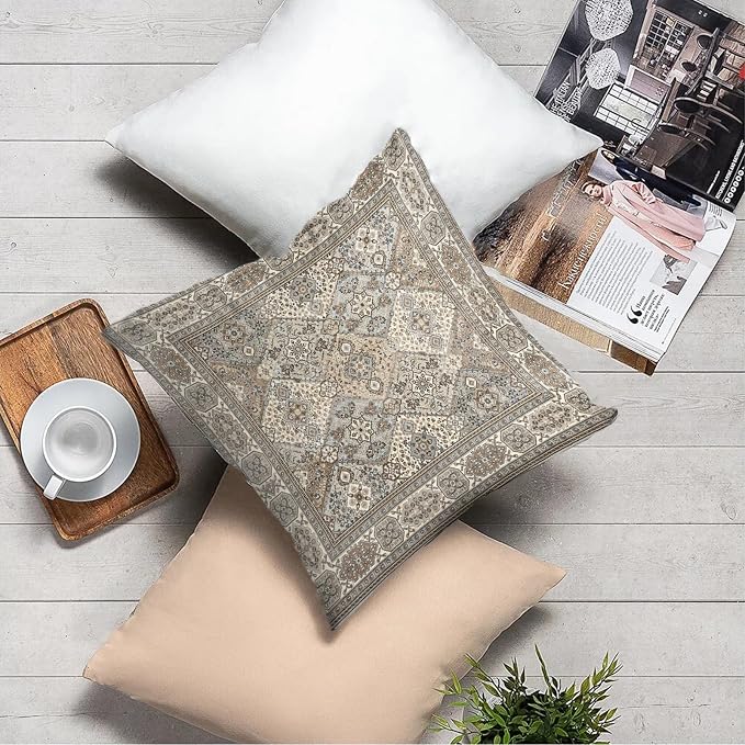 Boho Floral Throw Pillow Covers 18x18 inch Set of 2,Grey Boho Rug Geometric Floral Pattern Decor Double Sided Pattern Cushion Cover Soft Pillow Case Living Sofa Room Bed Square Pillow Cover