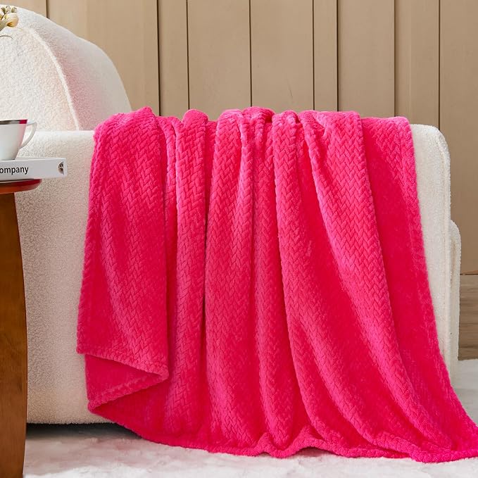 NEWCOSPLAY Fleece Leaves Pattern Twin Blanket, Dark Rose Red, 60"x80" | Super Soft Throw Blanket, Lightweight Cozy Bed Sofa Blanket, Premium Silky Flannel Fleece, Travel Blanket for All Season Use