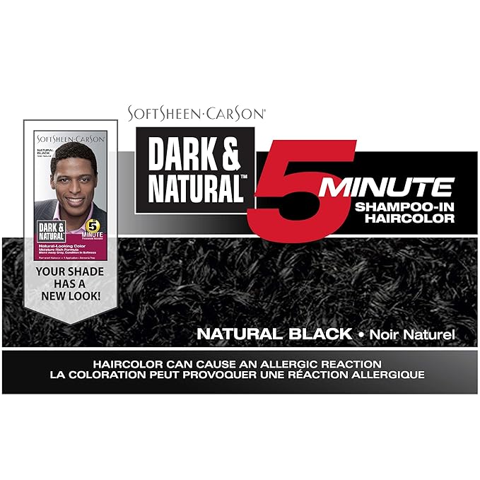 SoftSheen-Carson Dark & Natural Hair Color for Men 5 Minutes, Gray Coverage for Up To 6 Weeks, Shampoo-in Permanent Hair Dye, Jet Black, Ammonia Free, Natural Black