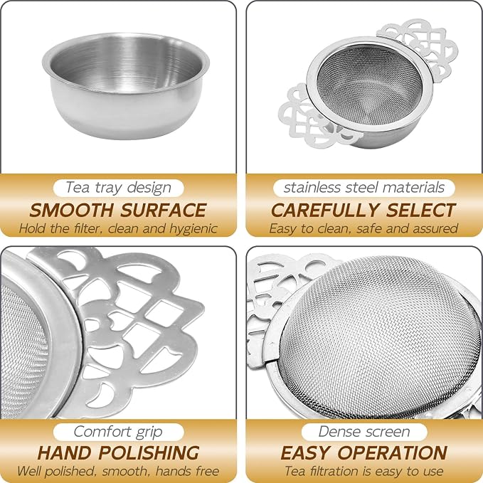 Tea Drain Strainer 304 Stainless Steel Loose Tea Infusers Strainers Mesh Tea Infuser Stainless Steel Loose Leaf Tea Filter with Handles for Loose Tea Juice Coffee Filter(4Pcs)