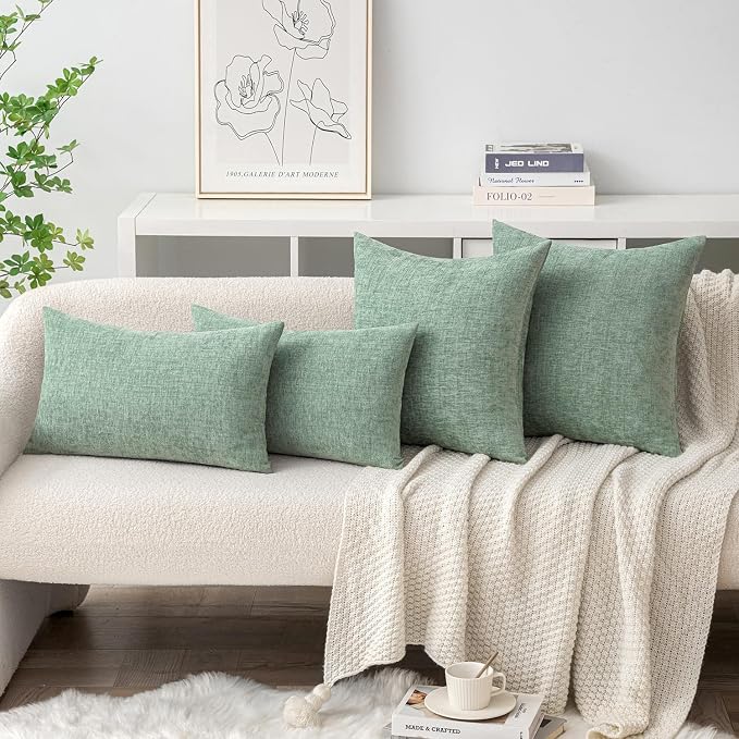MIULEE Soft Chenille Throw Pillow Covers Greyish Green 16x16 Pack of 2 | Modern Home Decor, Classic Decorative Pillows, Solid Dyed Cases, Boho Couch Cushion Covers for Sofa Bed Living Room