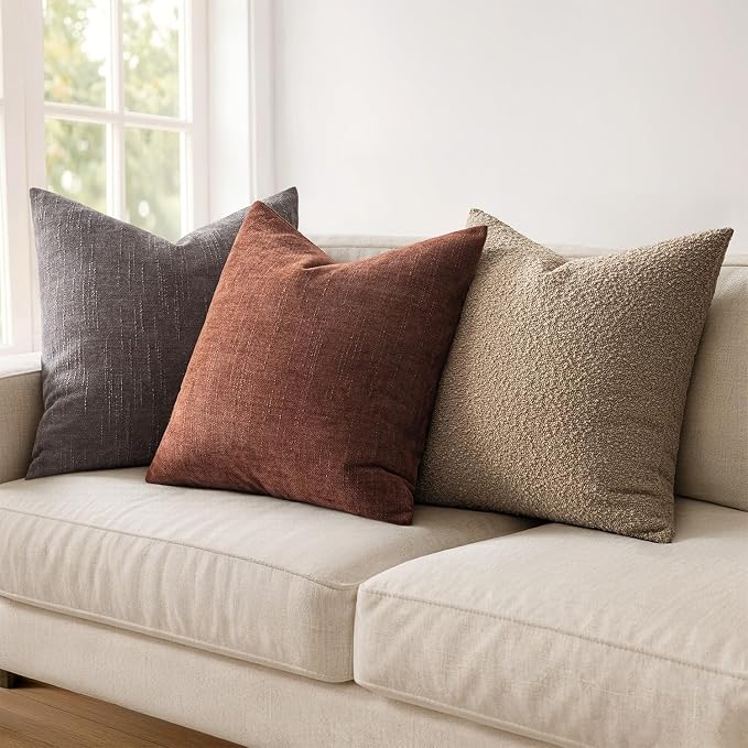 MIULEE Textured Chenille Throw Pillow Covers 20x20 Inch Red Taupe | Pack of 2 Decorative Soft Throw Pillows, Solid Textured Cushion Covers, Modern Home Decor for Couch Sofa Bedroom Living Room