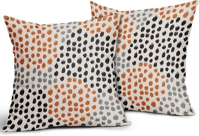 Black Orange Pillow Covers 18x18 Set of 2 Fall Colored Art Dot Decorative Throw Pillows Trendy Print Outdoor Pillowcase Holiday Halloween Cushion Cover Linen Pillow Case Decor for Sofa Couch Bed