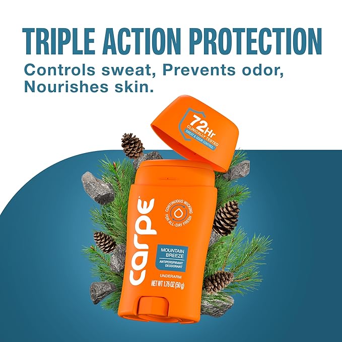 Carpe Underarm Antiperspirant Deodorant for Men and Women - 72 Hour Sweat & Odor Control - Clinical Strength Deodorant for Men - Long Lasting Deodorant Antiperspirant - Mountain Breeze - 2 Pack