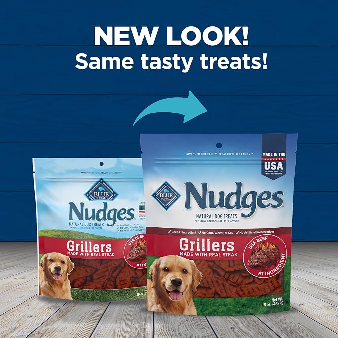 Blue Buffalo Nudges Grillers Natural Dog Treats, Made in the USA with Real Steak, 16-oz Bag, (Pack of 5)