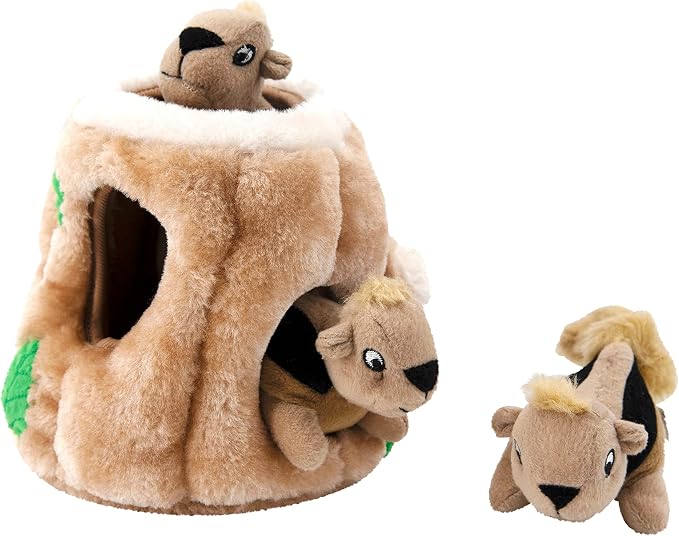 Outward Hound Hide-A-Squirrel Plush Squeaky Dog Toy, Medium, 6.5" x 6.5" | Hide-n-Seek Puzzle, 3 Removable Squirrels, Fetch Play, Interactive Enrichment, Boredom Buster, Light Chewers, Dogs & Puppies